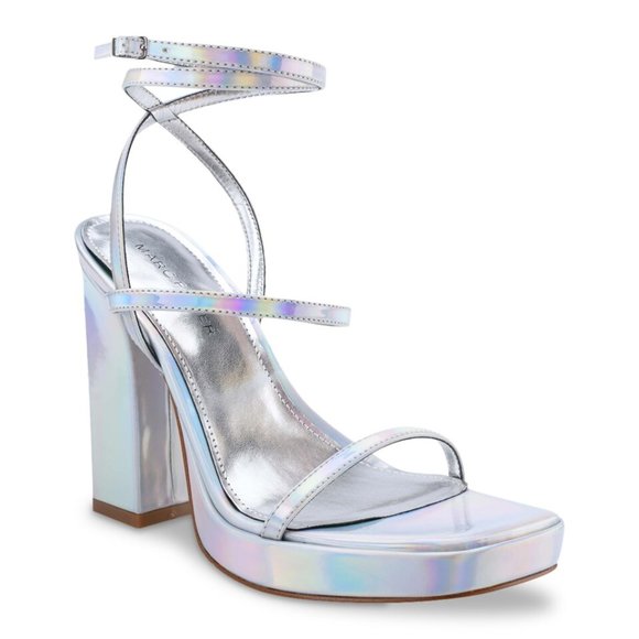MARC FISHER Acres Platform Strappy Ankle Wrap Sandals - Silver Metallic - 7 - Picture 2 of 4